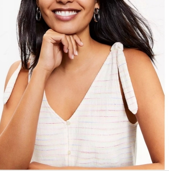 Loft Ann Taylor Women's Bow Strap Button Flounce Dress Size S - Picture 4 of 10